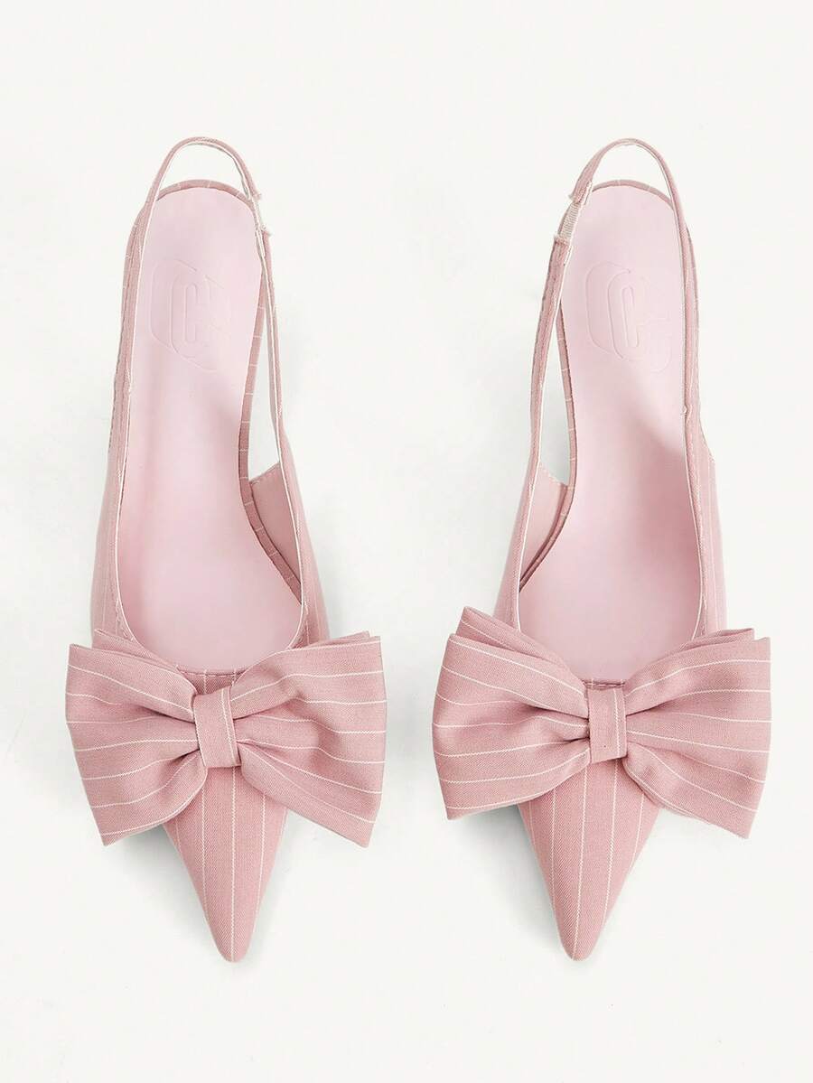CUCCOO CHICEST Women Shoes Spring New Bow Pointed Stiletto 6.5cm Women's High-Heeled Shoes Sweet Pink Striped Cloth Daily Dating Commuter Women's High-Heeled Bright Shoes Spring Shoes Wedding Shoes Bride Shoes - Pink - View 1