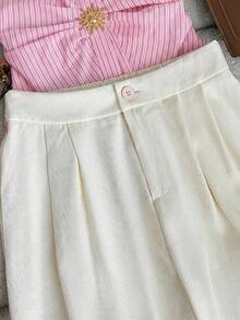 INAWLY Elegant Striped Decorative Clasp Necklace Top And Pants Two Pieces Set - Multicolor - View 6