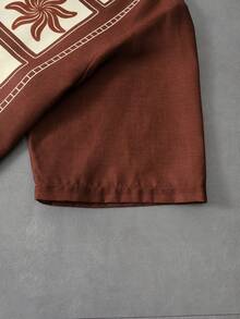 PAVTROS Men's Retro Printed Short Sleeve Shirt - Brown - View 5