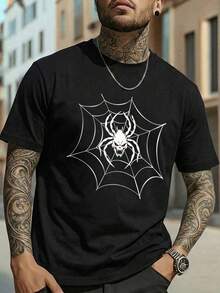 Manfinity Homme 男士蜘蛛印花短袖睡衣上衣 - 黑色 - 查看 2