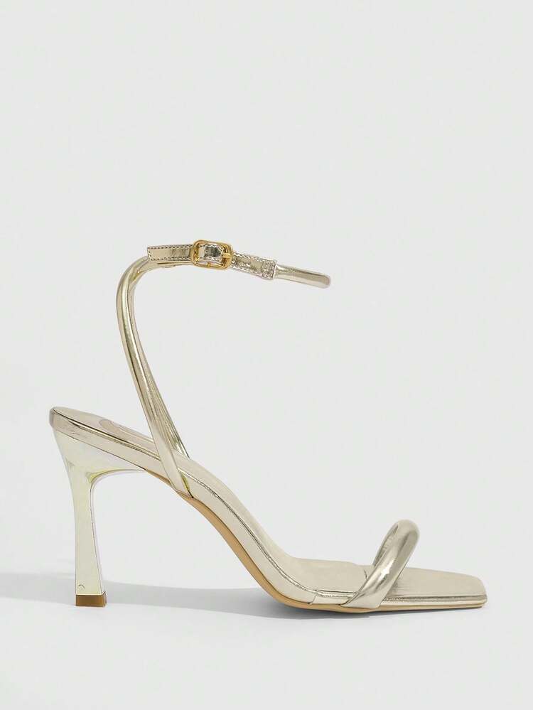 CUCCOO SZL Women Shoes Spring And Summer New Gold Mirror Ankle Strap Women's High Heel Sandals Fashion Simple Comfortable Versatile Sexy Party Banquet Women's Sandals
