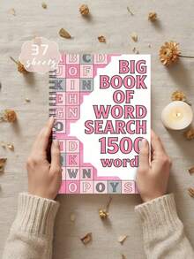 1 PC "Big Book Of Word Search 1500 Word" Vocabulary Fill-In-The-Blank Notebook, Pink Letter Notebook Suitable For Office Work And Study Meeting Minutes Daily Memos Journaling Organizing Inspiration - multicolor - View 1