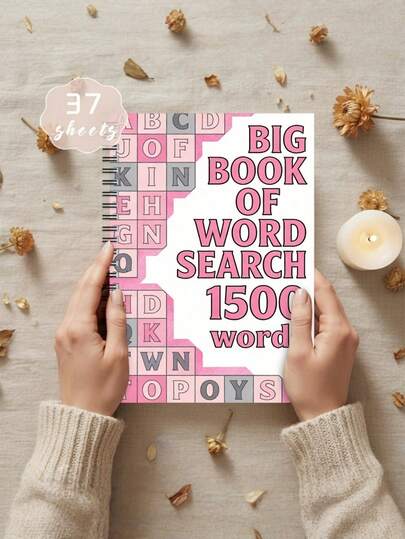 1 PC "Big Book Of Word Search 1500 Word" Vocabulary Fill-In-The-Blank Notebook, Pink Letter Notebook Suitable For Office Work And Study Meeting Minutes Daily Memos Journaling Organizing Inspiration