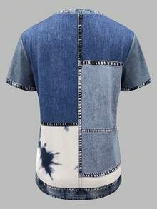 EMERY ROSE Kaos Kasual Lengan Pendek Leher Bulat Motif Denim Imitasi untuk Wanita Ukuran Besar - MultiWarna - View 2