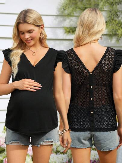 SHEIN 孕妇时尚简约提花针织T恤