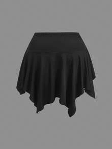 SHEIN CURVE+ Chân váy/quần short cỡ lớn, cạp chun, dây rút phía trước, vạt bất đối xứng. - màu đen - Xem 2
