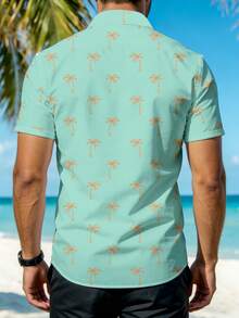 VIVINTIMO Camisa de hombre con estampado de palmeras en verde fresco, adecuada para salidas, vacaciones en la isla, fiestas de Hawái - Multicolor - Ver 3