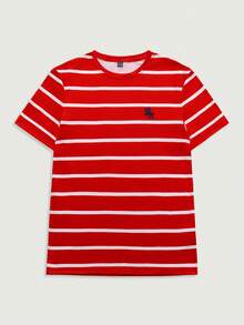 Courvante 男女通用经典红白条纹马印花休闲 T 恤，时尚印花 T 恤 - 彩色 - 查看 1