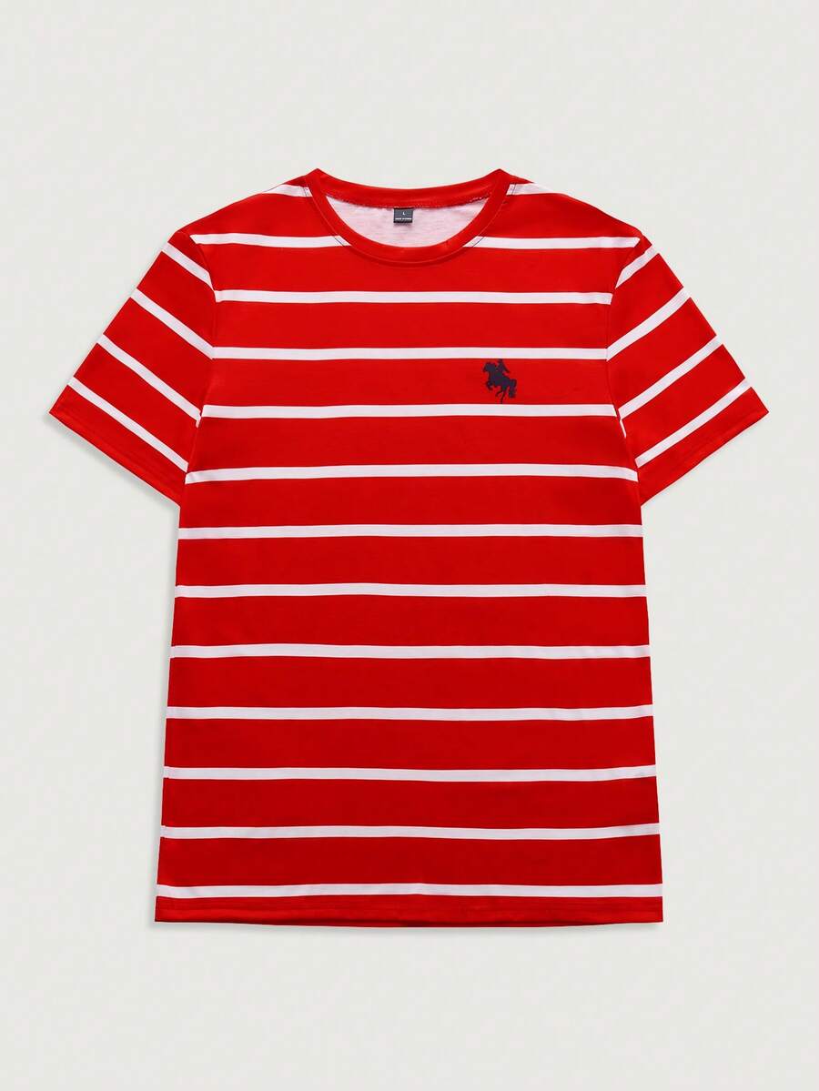 Courvante 男女通用经典红白条纹马印花休闲 T 恤，时尚印花 T 恤 - 彩色 - 查看 1