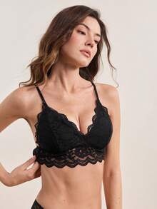 SHEIN 花邊鰭邊鑲邊內衣三角褲 - 黑色 - 查看 8