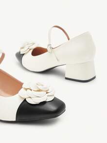 CUCCOO CHICEST Beige Floral Decor Chunky Heel Women Fashionable High Heel Pumps Spring Shoes Spring Break Easter Prom Heels For Christmas Elegant Shoes Wedding Shoes Spring Shoes Bride Shoes - Beige - View 10