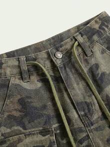 Slaydiva 女士迷彩印花系带抽绳下摆休闲牛仔裤 - 軍綠色 - 查看 6