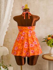 Zestiva 2026 New Floral Print Minimalist Sweet Black Plus Size Tankini Swimwear Set, Summer - Multicolor - View 2