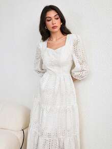 Modelyn Đầm dài tay cánh hoa thêu dành cho nữ, thanh lịch lãng mạn, màu vàng nhạt, thích hợp cho mùa xuân/hè. - trắng - Xem 5