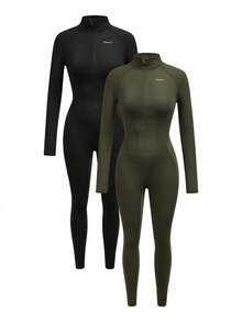 Powerista Women's Casual Sports Zip-Up Long Sleeve Jumpsuit - Multicolor - View 14