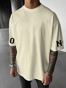 Manfinity Dauomo Camiseta de manga corta holgada y de manga raglán de verano versátil y de moda para hombres - Multicolor - Ver 2