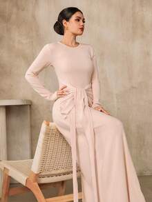 Graceveil Vestido elegante y minimalista de unicolor con volantes y lazo para mujer, vestidos de otoño para damas, vestido formal para ocasiones especiales, vestidos elegantes y clásicos para mujeres, vestido de gala para ocasiones especiales y recepciones - Beis - Ver 7