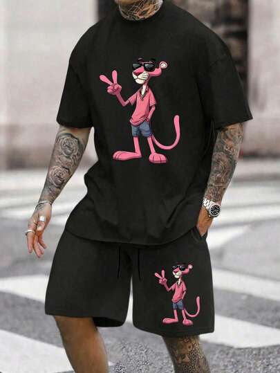 Conjunto 2 piezas para hombre: Camiseta de manga corta con estampado de letras y pantalones cortos con detalle de logotipo, conjunto deportivo y versátil para verano