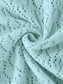 SHEIN Franclia 新款简约夏日度假风优雅镂空波浪领性感吊带修身连衣裙，撞色针织背心无袖毛衣两件套，春夏款 - 淺藍色 - 查看 3