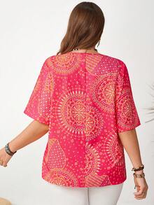 EMERY ROSE 大码休闲几何印花蝙蝠袖衬衫 - 彩色 - 查看 7