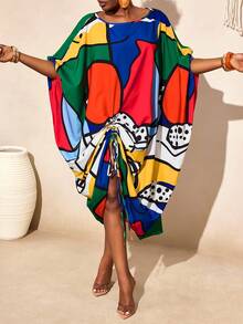 BamGleam Women's Mid-Length Loose Printed Dress - Multicolor - View 5