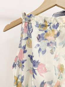Airaco Blusa sin mangas con estampado floral y volantes, estilo vacacional - Azul menta - Ver 5