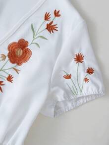 Breezaya Women's Spring/Summer New White Embroidered Elastic Waist Fitted A-Line Vacation/Casual/Commute Bohemian Short Sleeve Mini Dress Casual White Dress Spring Clothes Dress Summer Boho White Dress White Country Dress Spring Dress Floral Embroidered Dress Women Vacation Dress White Beach Dress For Women Sun Dress With Sleeves White Cover Up Swimsuit - White - View 4