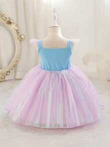 SHEIN Glamorique Kids 小女孩公主裙，吊带短袖，紫色，亮片，舞会礼服，生日派对，婚礼，节日，优雅正式礼服 - 紫色 - 查看 2