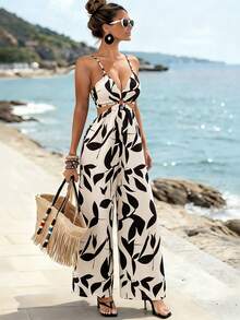 Franclia 女士优雅露背系带连体裤，度假必备 - 彩色 - 查看 1