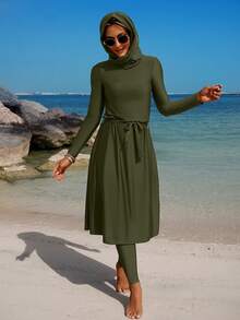 Swim Mulvari Women's One-Piece Long Sleeve Long Pants Leisure Swimsuit - Dark Green - View 1