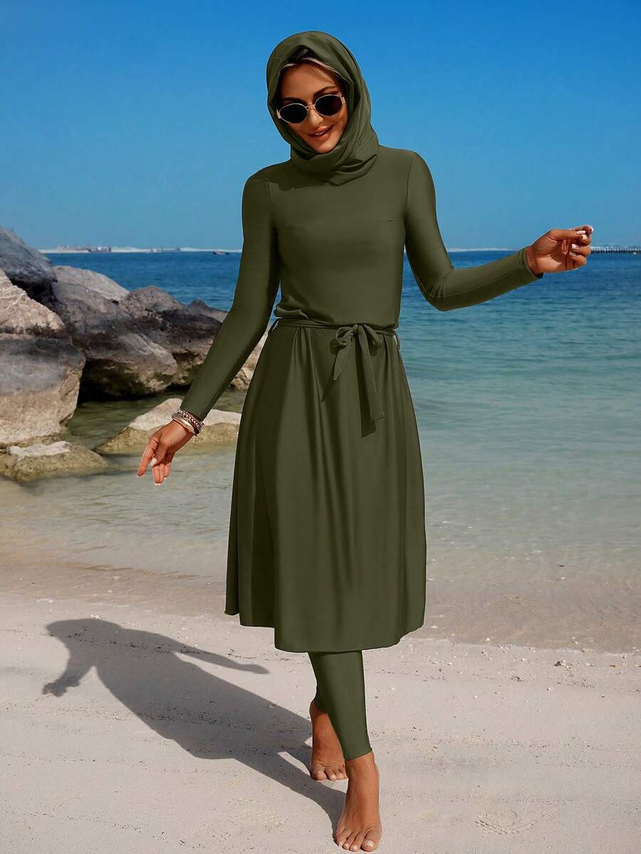 Swim Mulvari Women's One-Piece Long Sleeve Long Pants Leisure Swimsuit - Dark Green - View 1