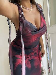 GalTyme Plus Size Women Floral Print Ruched Waist Elegant Date Party Dress - Multicolor - View 8