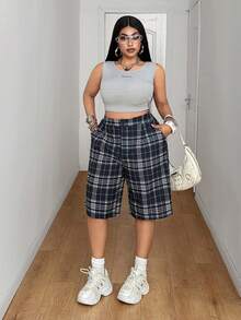 Maweii 2026新款女士夏季格子弹力腰休闲时尚A字短裤，夏季穿搭，千禧风度假装，夏季假日装 - 彩色 - 查看 5