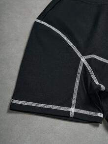 Manfinity Roghcode Men's Letter Print Short Sleeve T-Shirt And Drawstring Waist Shorts Casual Set - Black - View 6