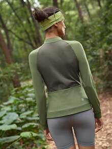 In My Nature Women's Contrast Color Raglan Sleeve Zipper Partial Placket Cycling Jersey Hiking Tops For Women - Green - View 4