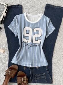 Glimmora Rundhalsad t-shirt för kvinnor - Babyblå - Visa 4