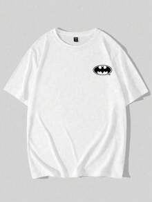 ROMWE MEN Batman X ROMWE Men's Round Neck Short Sleeve Casual Printed T-Shirt, Fashion & Versatile, Summer - White - View 2