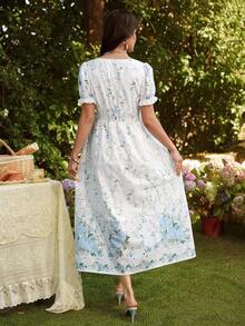 SHEIN Fashionable V-Neck Short Sleeve Flared Maternity Dress - White - View 2