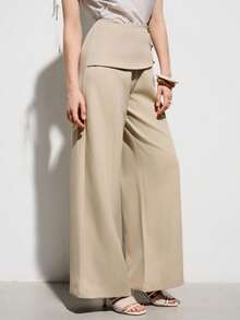 Aveloria Modichic Women's Fashionable Relaxed Fit French Retro Design Loose Wide Leg Suit Pants - Apricot - View 3