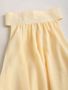 Sweetra Women's Solid Color Ruffle Hem Halter Neck Blouse, Spring/Summer - Light Yellow - View 6