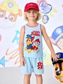 SHEIN | PAW Patrol Young Boy Letter & Cartoon Print Round Neck T-Shirt And Shorts Casual Daily Outfit - Multicolor - View 4