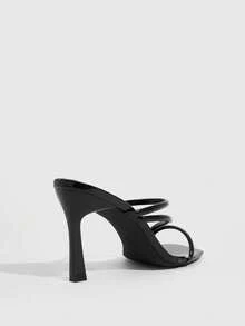 CUCCOO SZL Women Shoes Spring And Summer New Square Toe Black Strap Stiletto Sandals, Fashionable Simple And Versatile Sexy Party Banquet - ! black - View 3