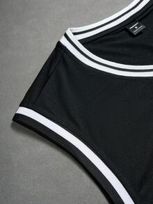 Aesthetic Post Men's Letter Striped V-Neck Tank Top And Shorts Casual Set - Black - View 4