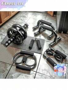 7件套健身器材，小型家用健身器材，跳绳，握力器，俯卧撑健腹轮，肌肉训练套装 - 彩色 - 查看 11