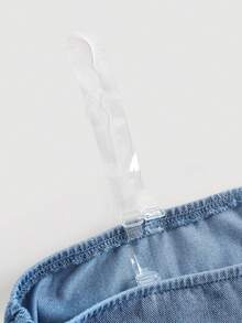 SHEIN 少女碎花蓝色牛仔透明吊带迷你连衣裙 - 淺色水洗藍 - 查看 4