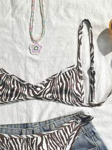 Swim Mod Women's Sexy Tight-Fitting Random Floral Print Elegant Beach 2 Pieces Swimsuit, Summer - Multicolor - View 3