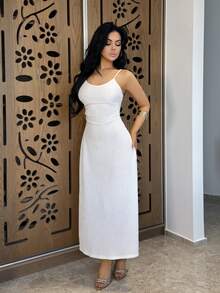 Vassilux Đầm dự tiệc màu trắng tối giản, đa năng, lãng mạn dành cho nữ - trắng - Xem 3