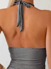Swim Basics 2 chiếc áo bikini nữ kẻ sọc buộc eo, cổ yếm, xếp ly, thích hợp cho kỳ nghỉ hè ở bãi biển, đồ bơi cổ chữ V cho nữ, áo tankini đen cho nữ, trang phục đi nghỉ mát, trang phục thường ngày cho nữ, đồ bơi mùa hè kẻ sọc, đồ bơi đi biển cho nữ, đồ bơi mùa hè kẻ sọc, đồ bơi có gân, đồ bơi liền thân kẻ sọc, đồ bơi liền thân buộc cổ, đồ bơi liền thân cho nữ. - màu đen - Xem 4