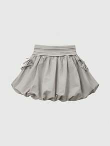 Rina Fox Y2K Style Bubble Floral Mini Skirt With Bow Tie Straps - Grey - View 1