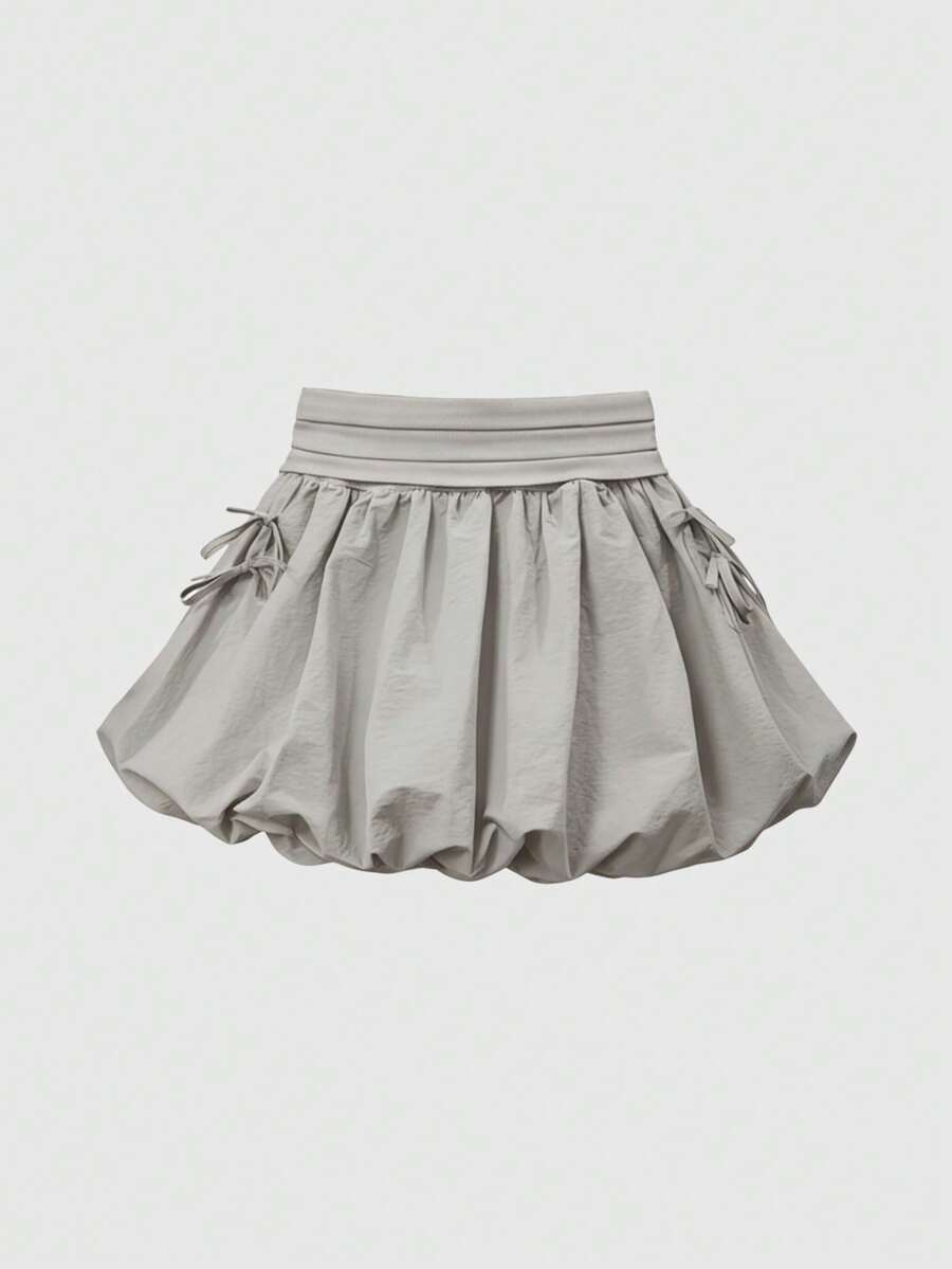 Rina Fox Y2K Style Bubble Floral Mini Skirt With Bow Tie Straps - Grey - View 1